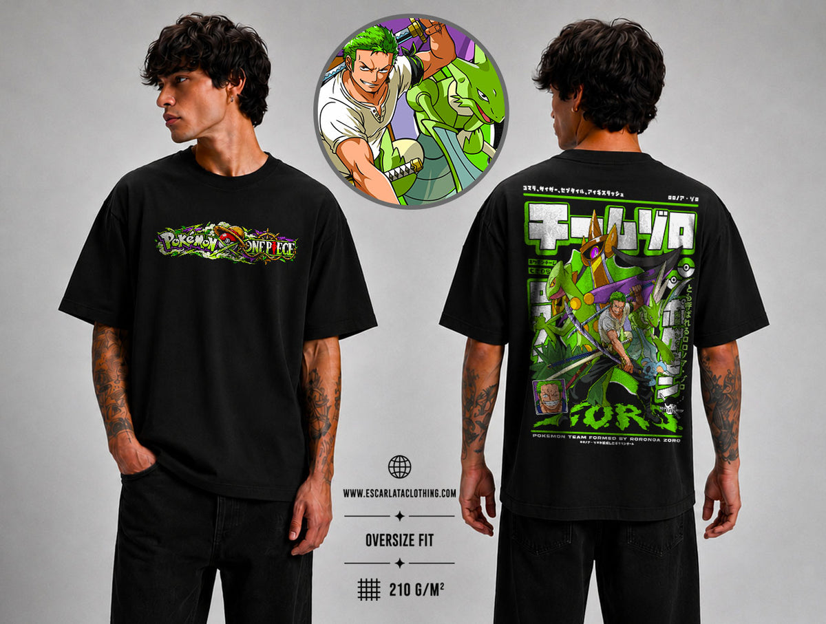 OVERSIZE POLERA -ZORO EQUIPO POKEMON DROP 2026 - POKEMON X ONE PIECE